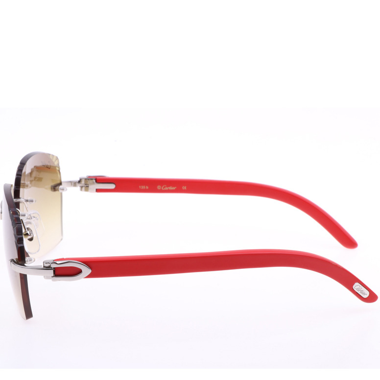 Cartier  8300818 Engrave Lens Red Wood Sunglasses In Silver Brown - DopestKickz