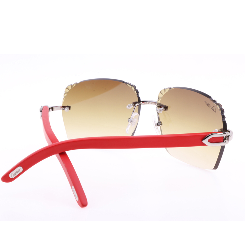 Cartier  8300818 Engrave Lens Red Wood Sunglasses In Silver Brown - DopestKickz