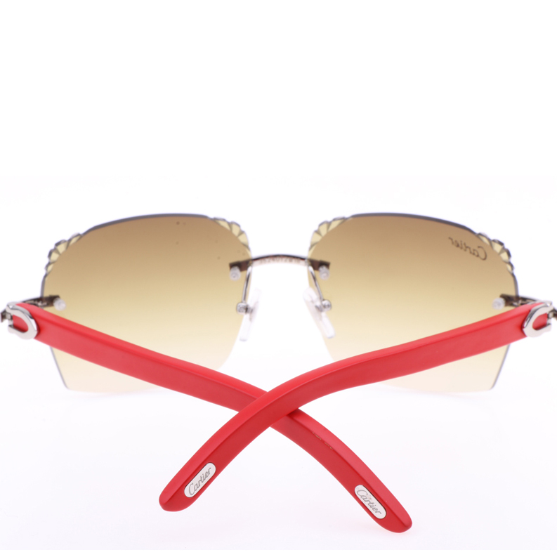 Cartier  8300818 Engrave Lens Red Wood Sunglasses In Silver Brown - DopestKickz