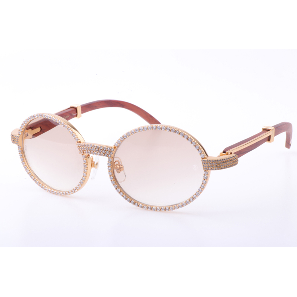 Cartier 7550178 55-22 New Full Diamond Wood Sunglasses In Gold Brown - DopestKickz