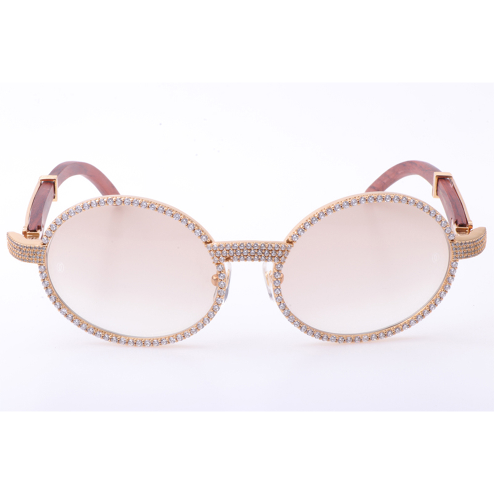 Cartier 7550178 55-22 New Full Diamond Wood Sunglasses In Gold Brown - DopestKickz