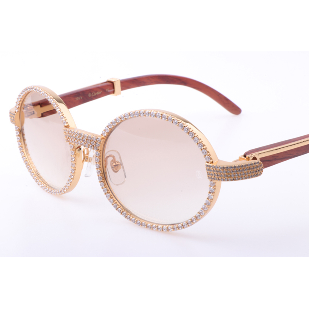 Cartier 7550178 55-22 New Full Diamond Wood Sunglasses In Gold Brown - DopestKickz