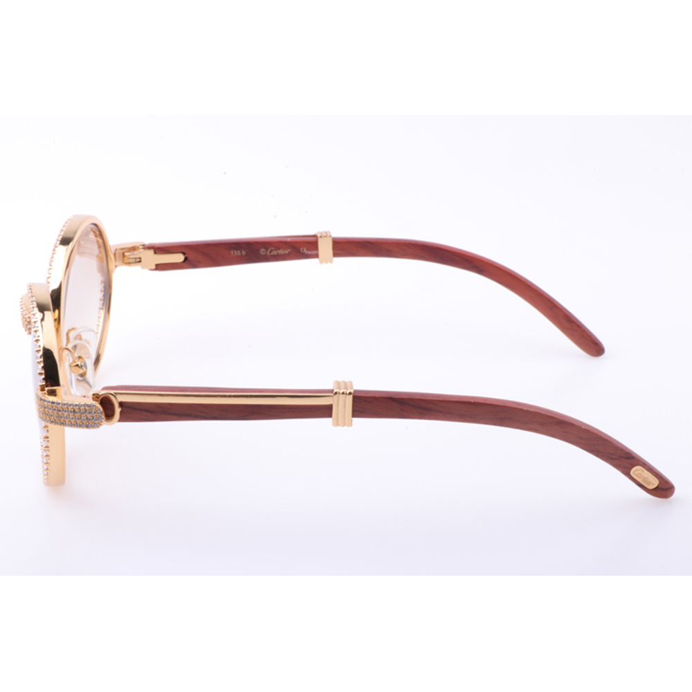 Cartier 7550178 55-22 New Full Diamond Wood Sunglasses In Gold Brown - DopestKickz