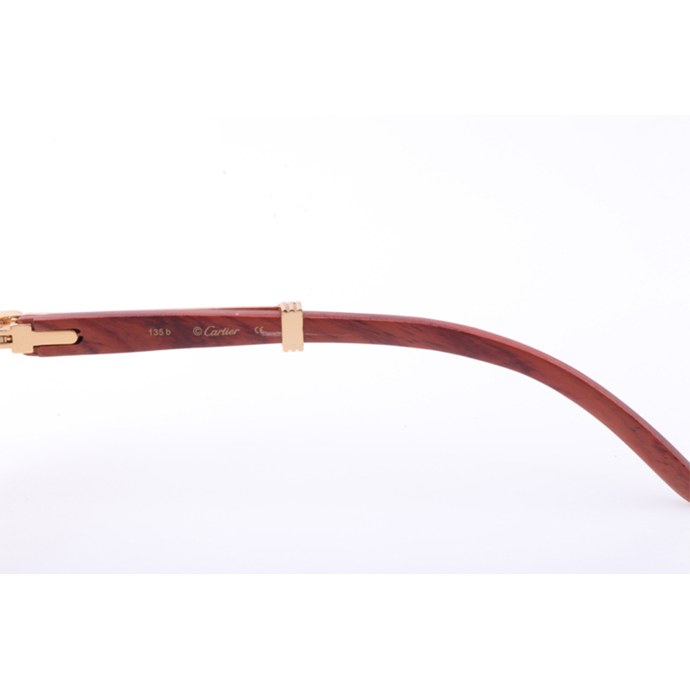 Cartier 7550178 55-22 New Full Diamond Wood Sunglasses In Gold Brown - DopestKickz