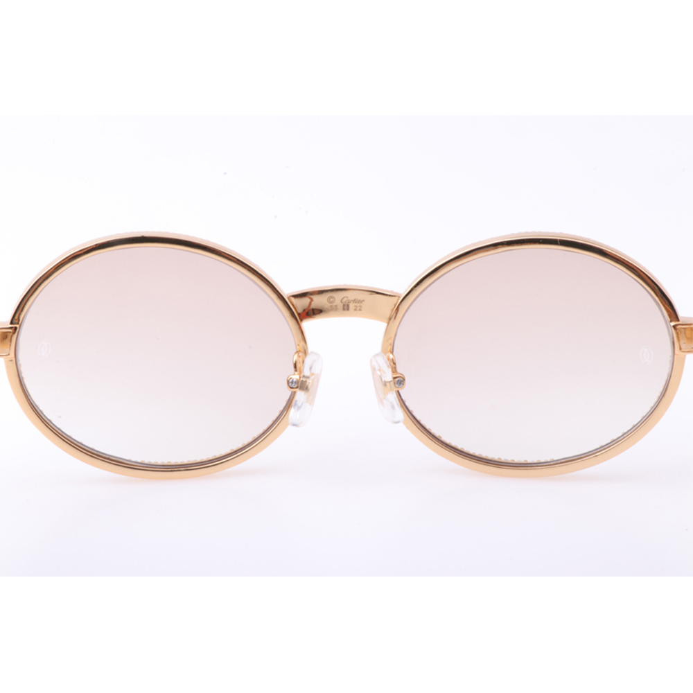 Cartier 7550178 55-22 New Full Diamond Wood Sunglasses In Gold Brown - DopestKickz