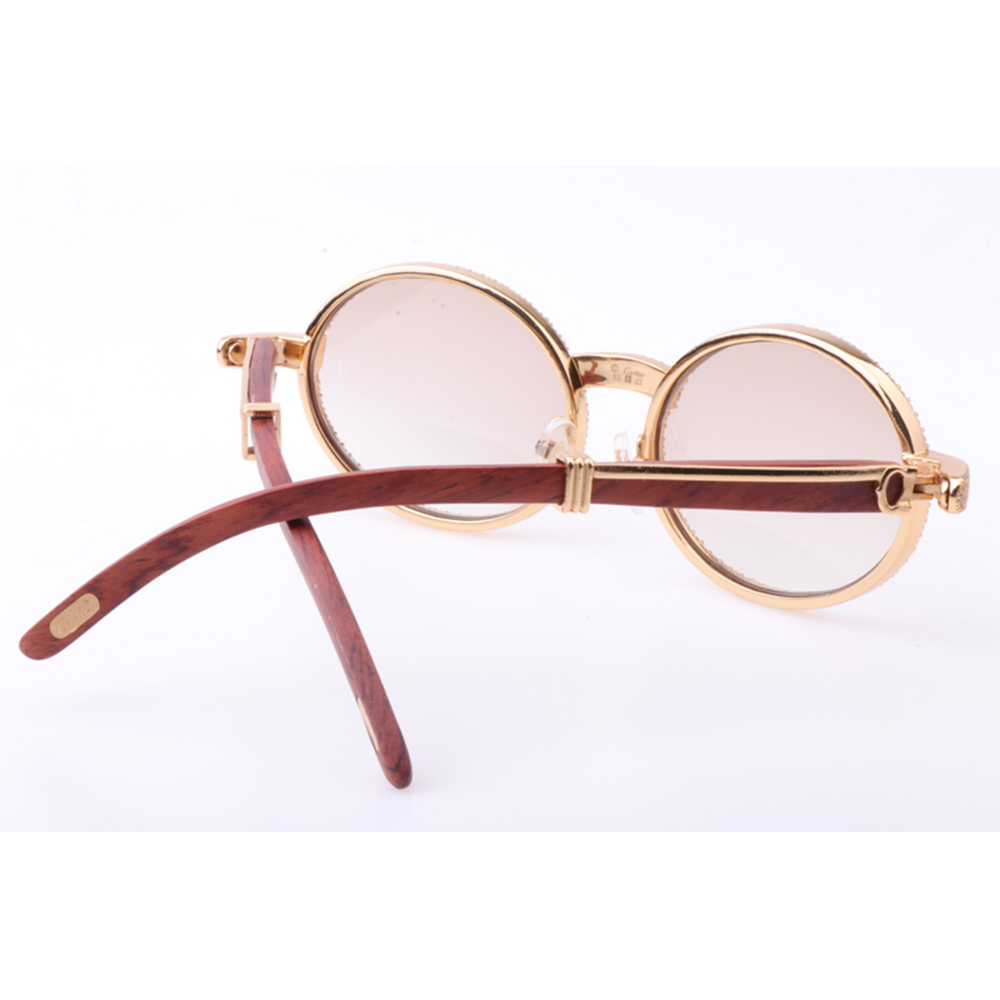 Cartier 7550178 55-22 New Full Diamond Wood Sunglasses In Gold Brown - DopestKickz