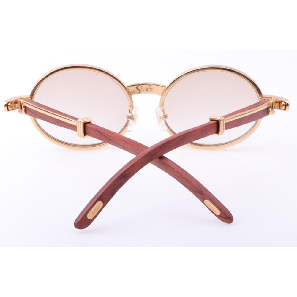 Cartier 7550178 55-22 New Full Diamond Wood Sunglasses In Gold Brown - DopestKickz