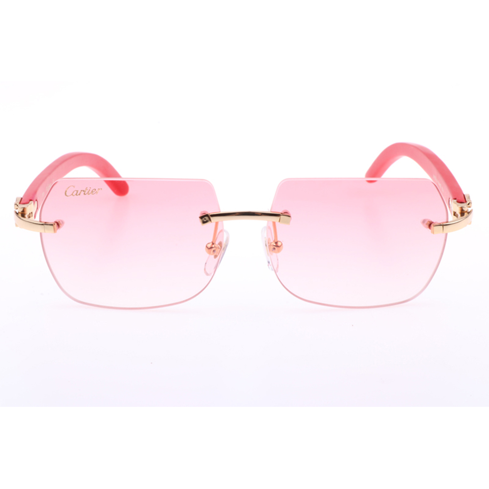 Cartier 8300818 Red Wood Sunglasses In Gold Gradient Pink - DopestKickz