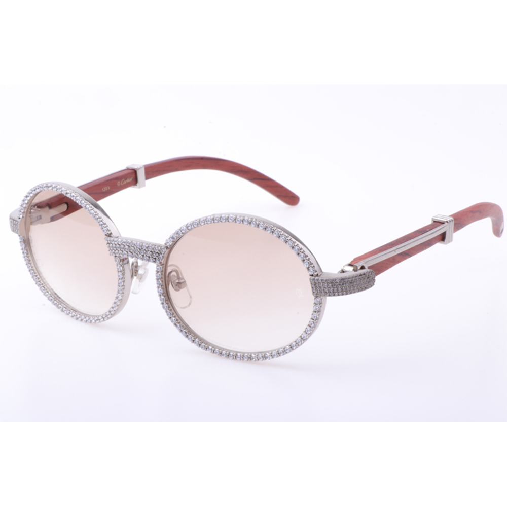 Cartier 7550178 55-22 New Full Diamond Wood Sunglasses In Silver Brown - DopestKickz
