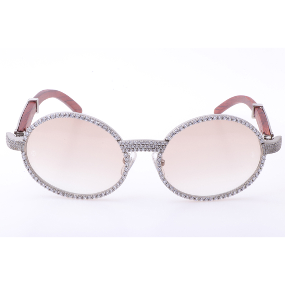 Cartier 7550178 55-22 New Full Diamond Wood Sunglasses In Silver Brown - DopestKickz