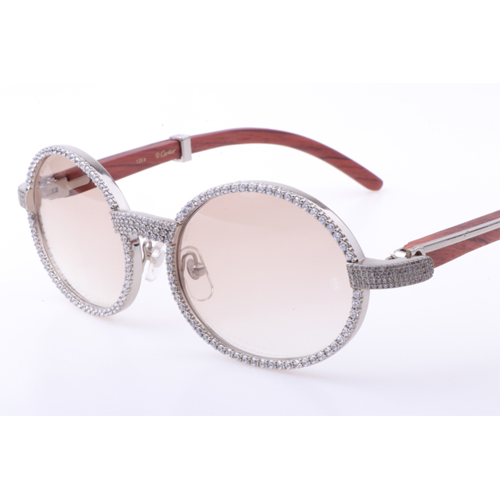 Cartier 7550178 55-22 New Full Diamond Wood Sunglasses In Silver Brown - DopestKickz