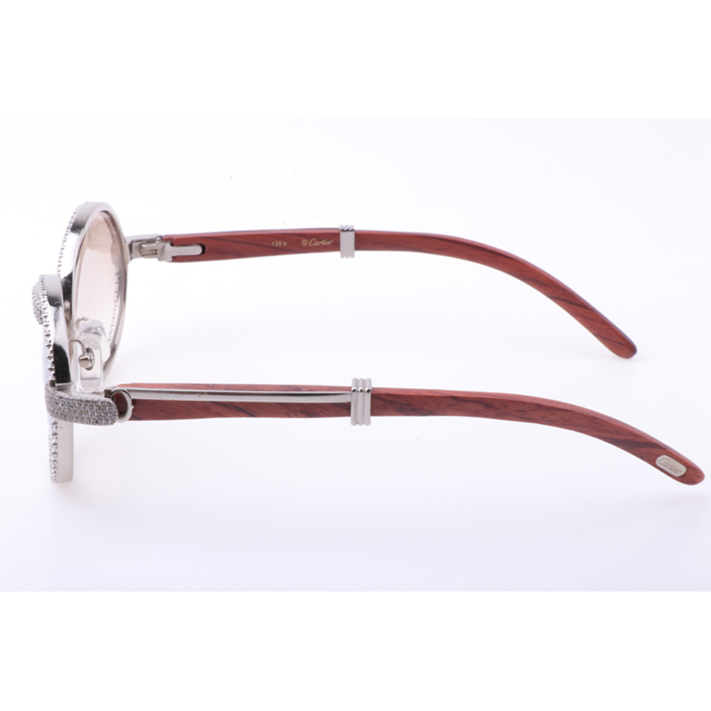 Cartier 7550178 55-22 New Full Diamond Wood Sunglasses In Silver Brown - DopestKickz