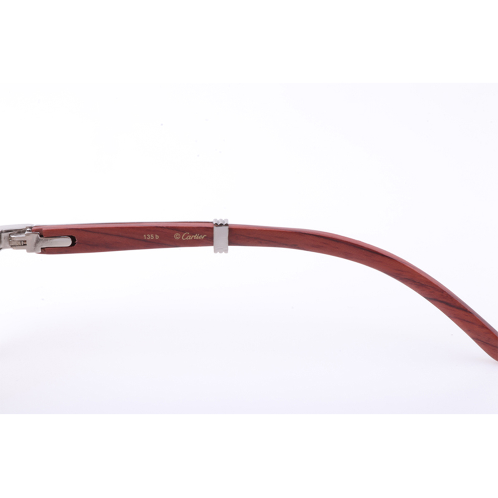 Cartier 7550178 55-22 New Full Diamond Wood Sunglasses In Silver Brown - DopestKickz