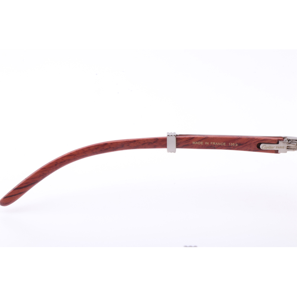 Cartier 7550178 55-22 New Full Diamond Wood Sunglasses In Silver Brown - DopestKickz