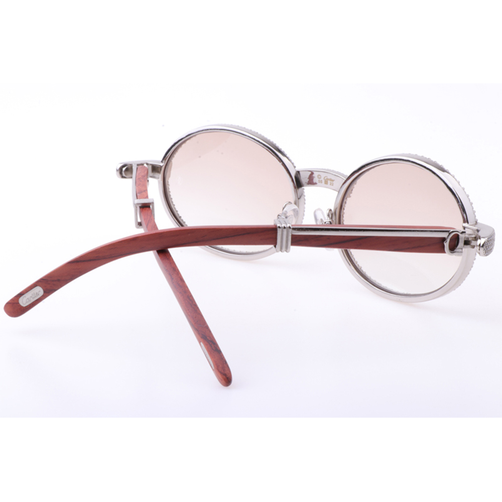 Cartier 7550178 55-22 New Full Diamond Wood Sunglasses In Silver Brown - DopestKickz