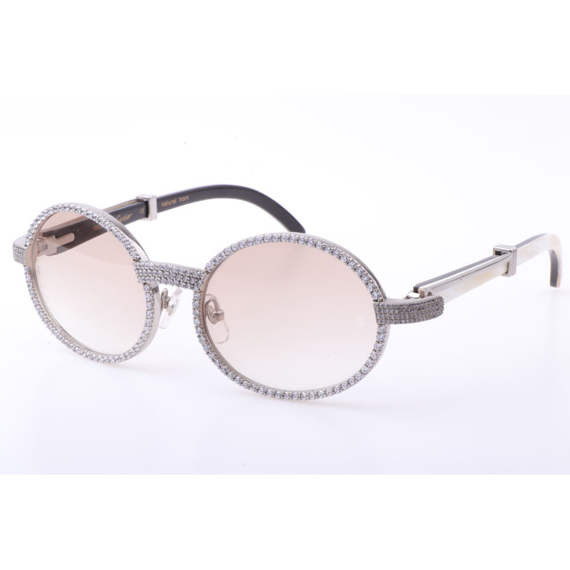 Cartier  7550178 55-22 New Full Diamond White Mix Black Buffalo Sunglasses In Silver Brown - DopestKickz