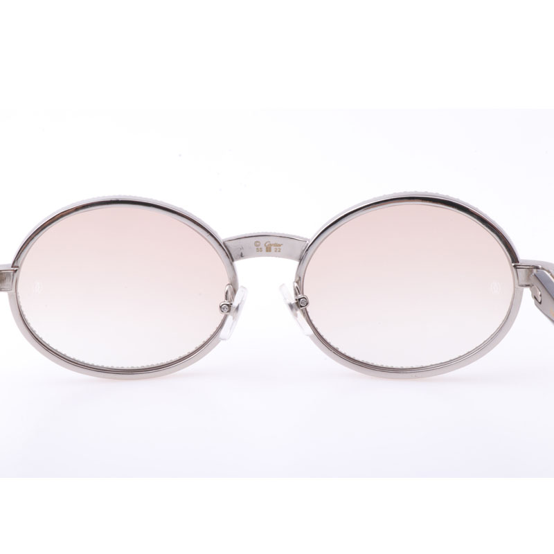 Cartier  7550178 55-22 New Full Diamond White Mix Black Buffalo Sunglasses In Silver Brown - DopestKickz