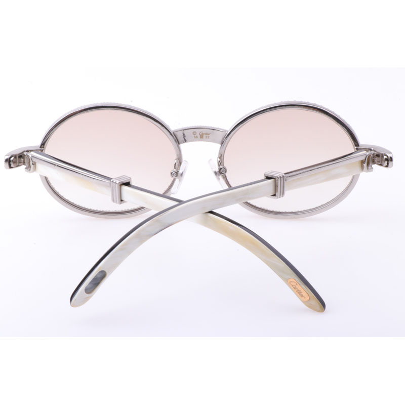 Cartier  7550178 55-22 New Full Diamond White Mix Black Buffalo Sunglasses In Silver Brown - DopestKickz
