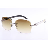 Cartier  8300818 Engrave Lens White Mix Black Buffalo Sunglasses In Silver Brown - DopestKickz