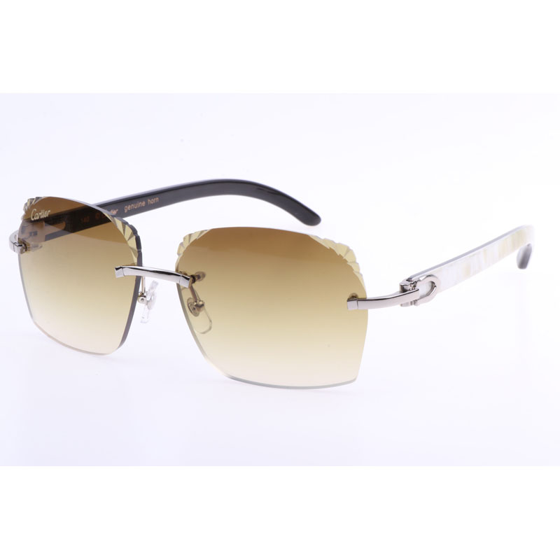 Cartier  8300818 Engrave Lens White Mix Black Buffalo Sunglasses In Silver Brown - DopestKickz