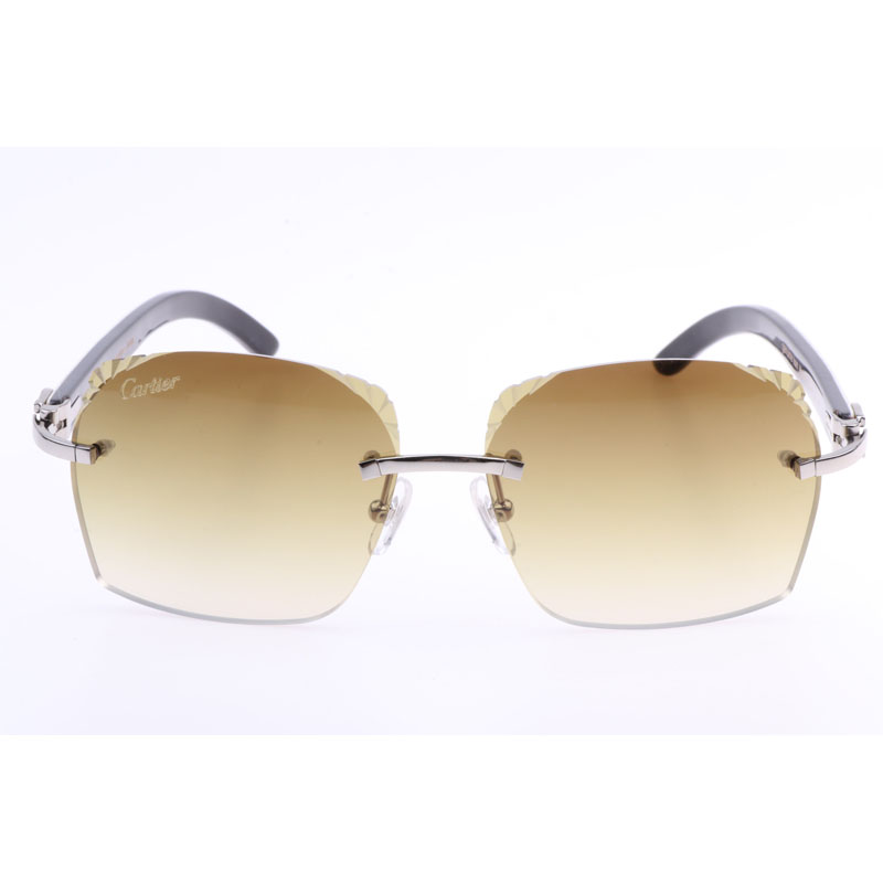 Cartier  8300818 Engrave Lens White Mix Black Buffalo Sunglasses In Silver Brown - DopestKickz