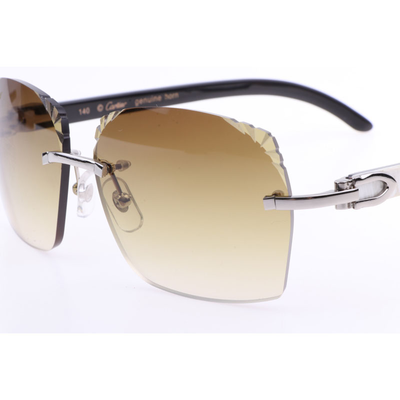 Cartier  8300818 Engrave Lens White Mix Black Buffalo Sunglasses In Silver Brown - DopestKickz