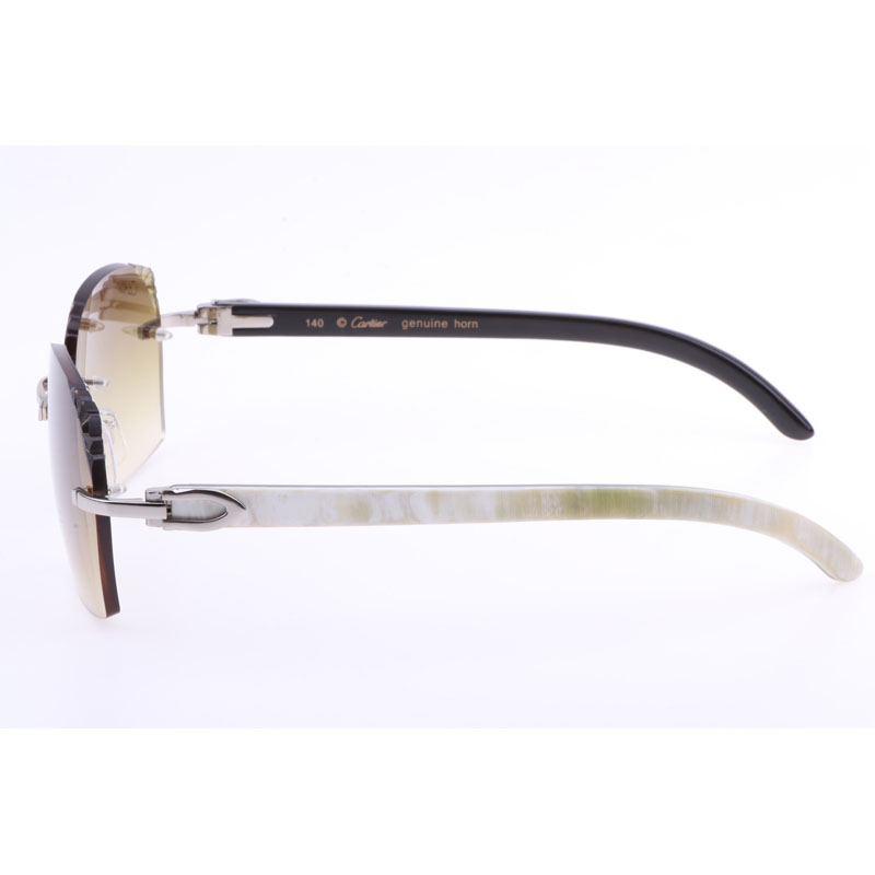 Cartier  8300818 Engrave Lens White Mix Black Buffalo Sunglasses In Silver Brown - DopestKickz