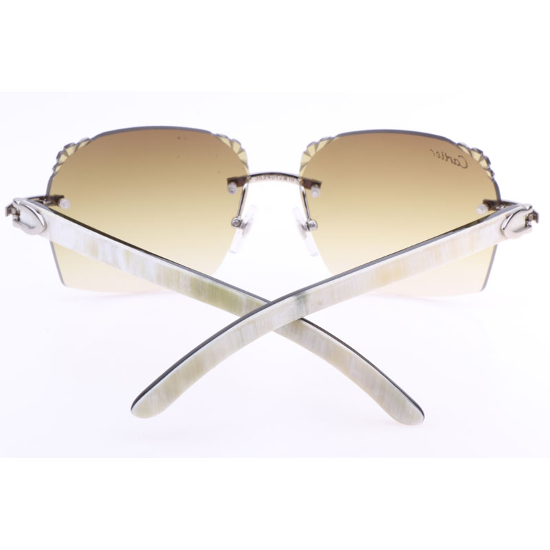 Cartier  8300818 Engrave Lens White Mix Black Buffalo Sunglasses In Silver Brown - DopestKickz