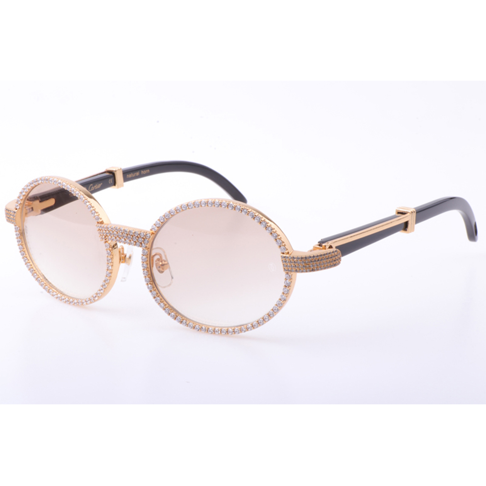 Cartier 7550178 55-22 New Full Diamond Black Buffalo Sunglasses In Gold Brown - DopestKickz