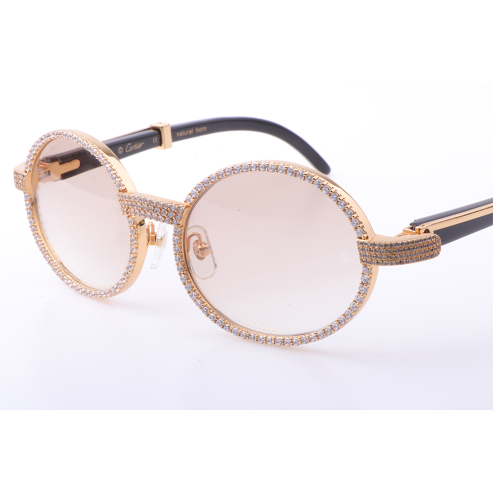 Cartier 7550178 55-22 New Full Diamond Black Buffalo Sunglasses In Gold Brown - DopestKickz