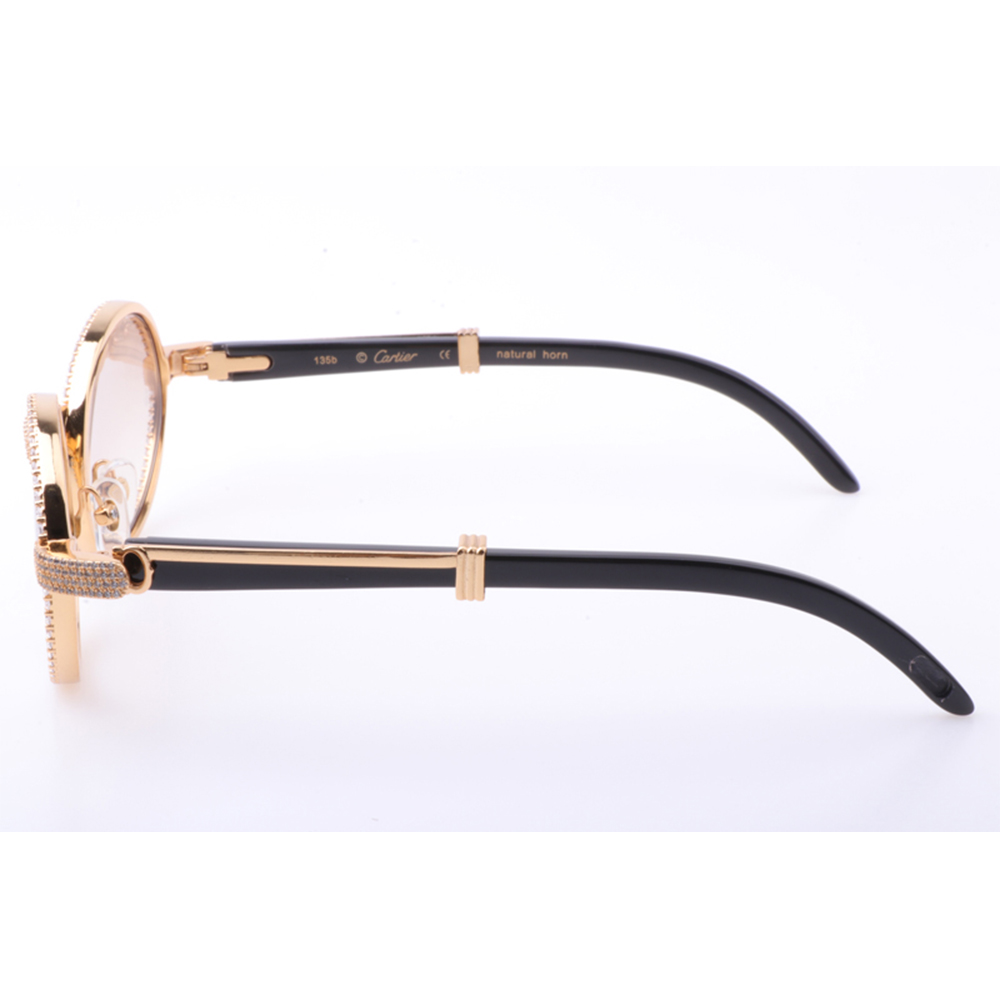 Cartier 7550178 55-22 New Full Diamond Black Buffalo Sunglasses In Gold Brown - DopestKickz