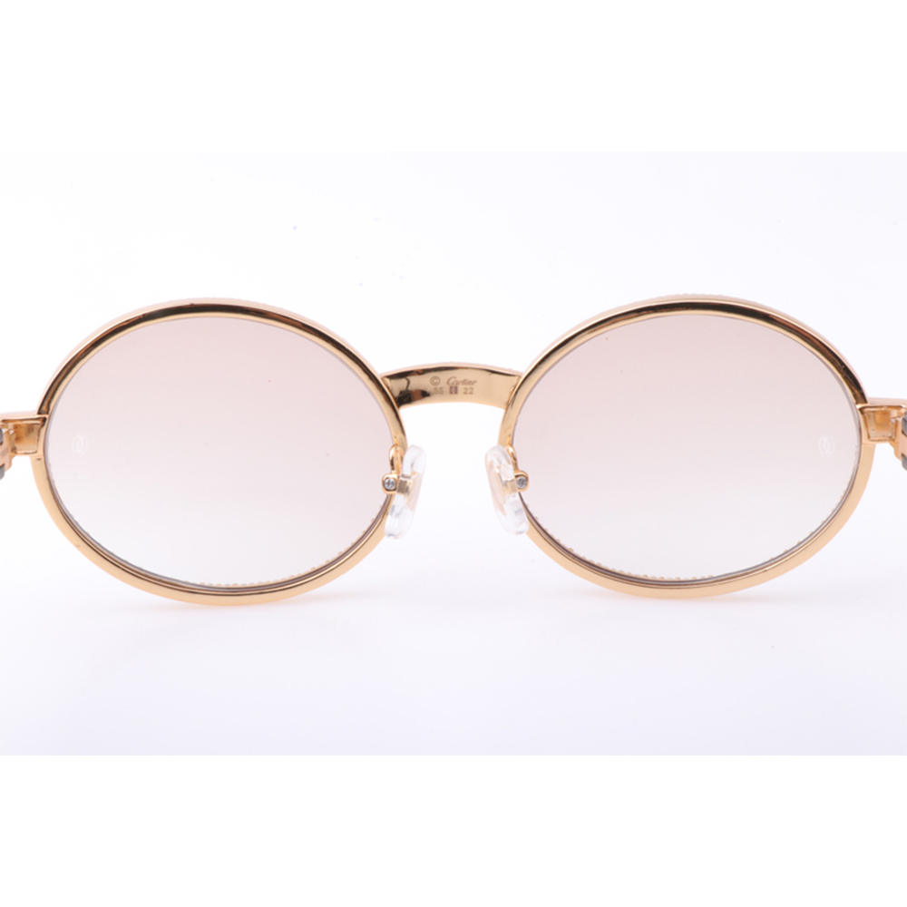 Cartier 7550178 55-22 New Full Diamond Black Buffalo Sunglasses In Gold Brown - DopestKickz