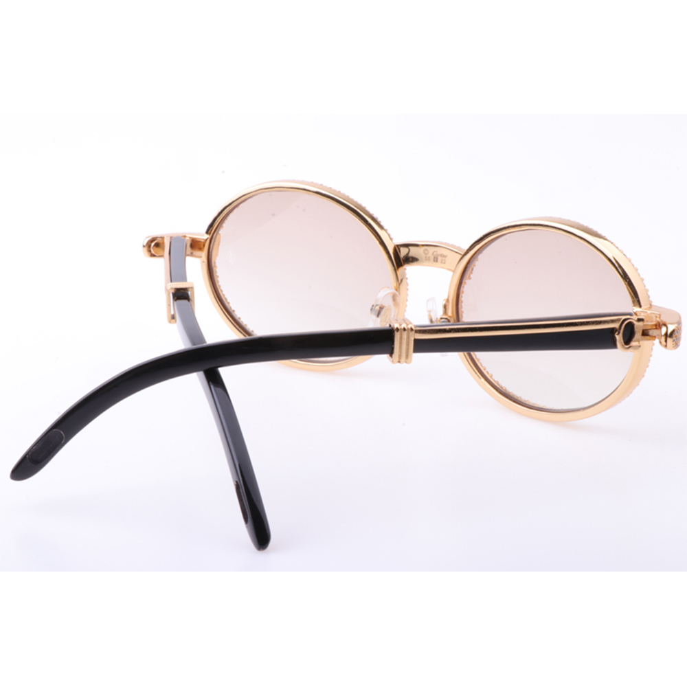 Cartier 7550178 55-22 New Full Diamond Black Buffalo Sunglasses In Gold Brown - DopestKickz