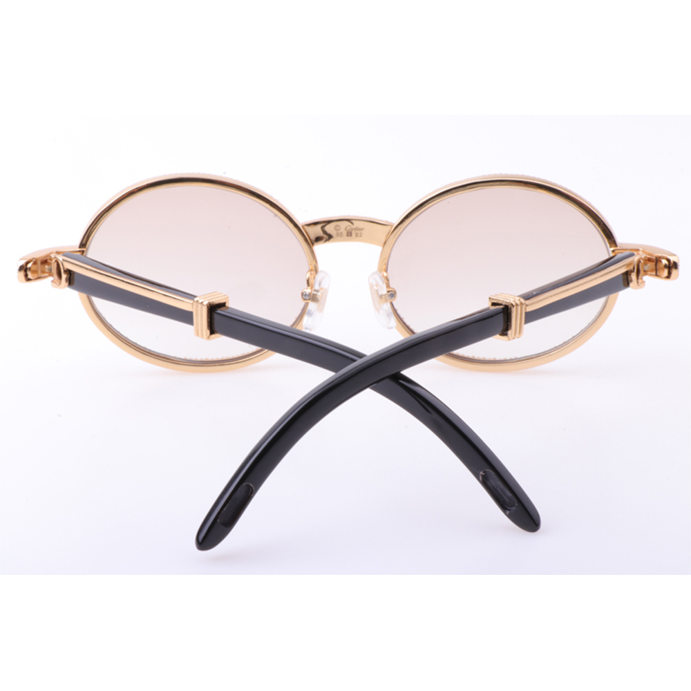 Cartier 7550178 55-22 New Full Diamond Black Buffalo Sunglasses In Gold Brown - DopestKickz
