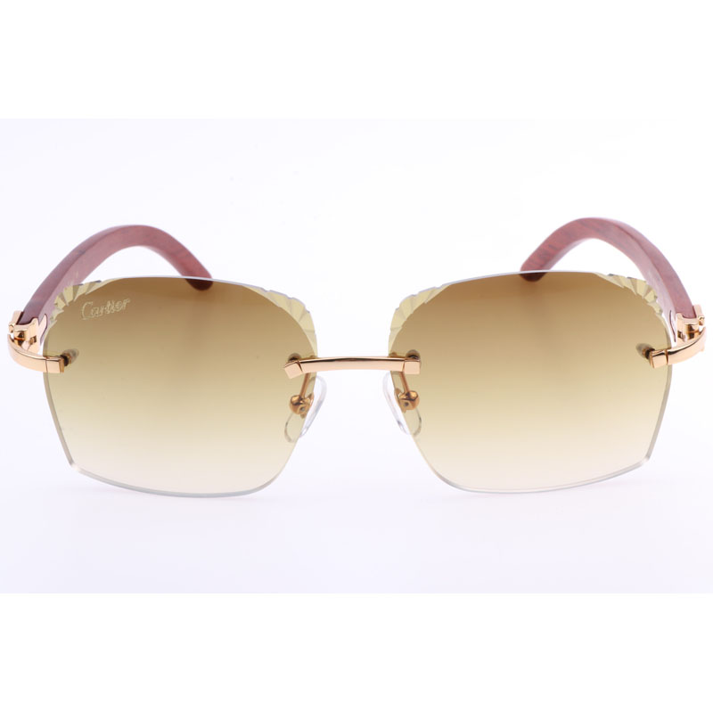 Cartier  8300818 Engrave Lens Wood Sunglasses In Gold Brown - DopestKickz