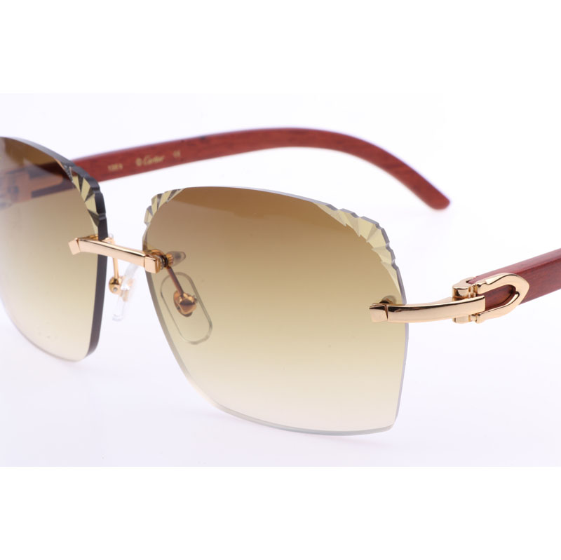 Cartier  8300818 Engrave Lens Wood Sunglasses In Gold Brown - DopestKickz