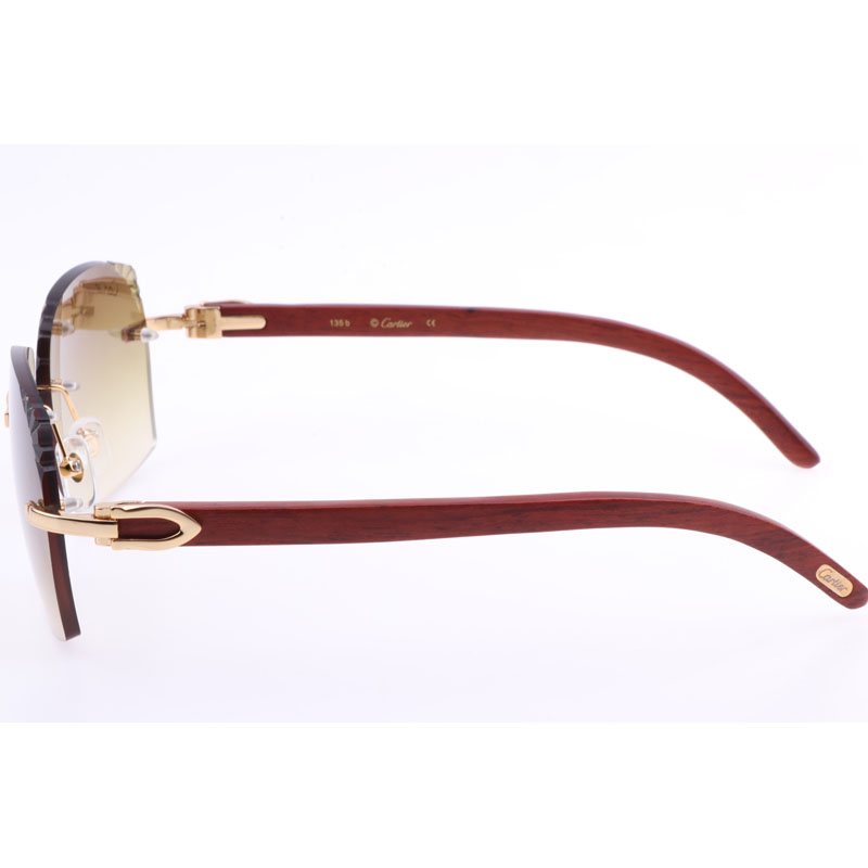 Cartier  8300818 Engrave Lens Wood Sunglasses In Gold Brown - DopestKickz