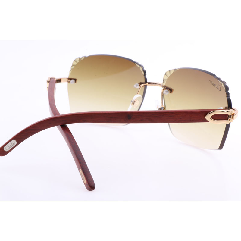 Cartier  8300818 Engrave Lens Wood Sunglasses In Gold Brown - DopestKickz