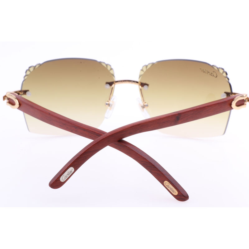 Cartier  8300818 Engrave Lens Wood Sunglasses In Gold Brown - DopestKickz