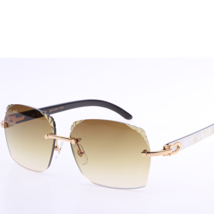 Cartier 8300818 Engrave Lens White Mix Black Buffalo Sunglasses In Gold Brown - DopestKickz