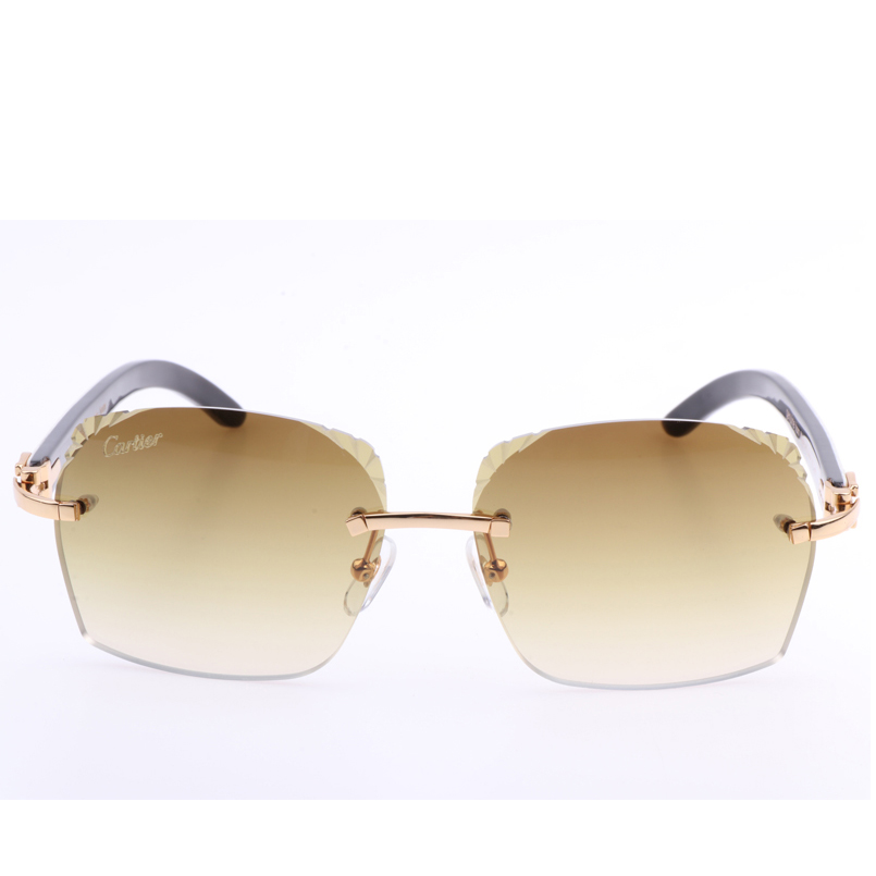 Cartier 8300818 Engrave Lens White Mix Black Buffalo Sunglasses In Gold Brown - DopestKickz