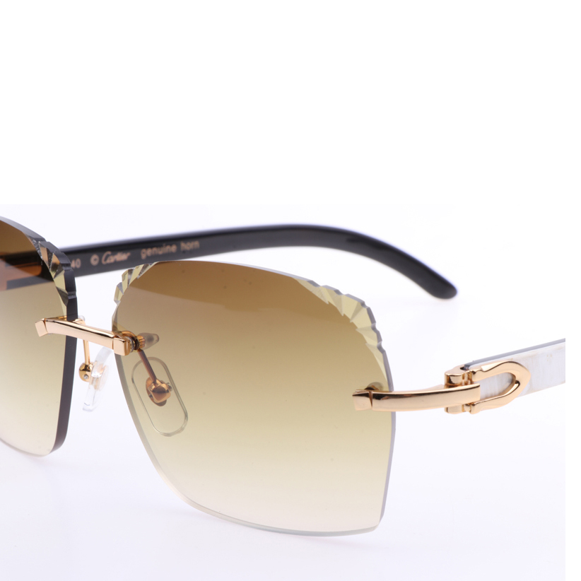 Cartier 8300818 Engrave Lens White Mix Black Buffalo Sunglasses In Gold Brown - DopestKickz