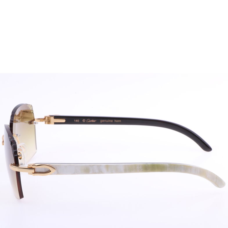 Cartier 8300818 Engrave Lens White Mix Black Buffalo Sunglasses In Gold Brown - DopestKickz