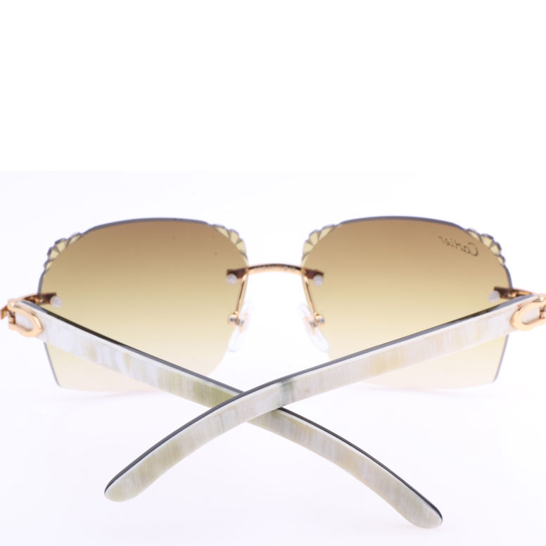 Cartier 8300818 Engrave Lens White Mix Black Buffalo Sunglasses In Gold Brown - DopestKickz