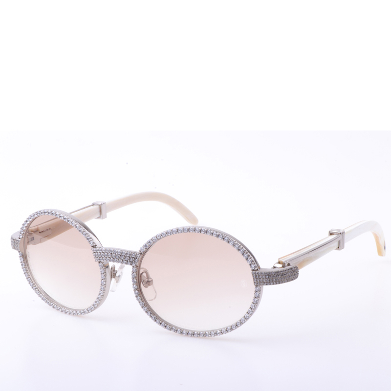 Cartier  7550178 55-22 New Full Diamond White Buffalo Sunglasses In Silver Brown - DopestKickz