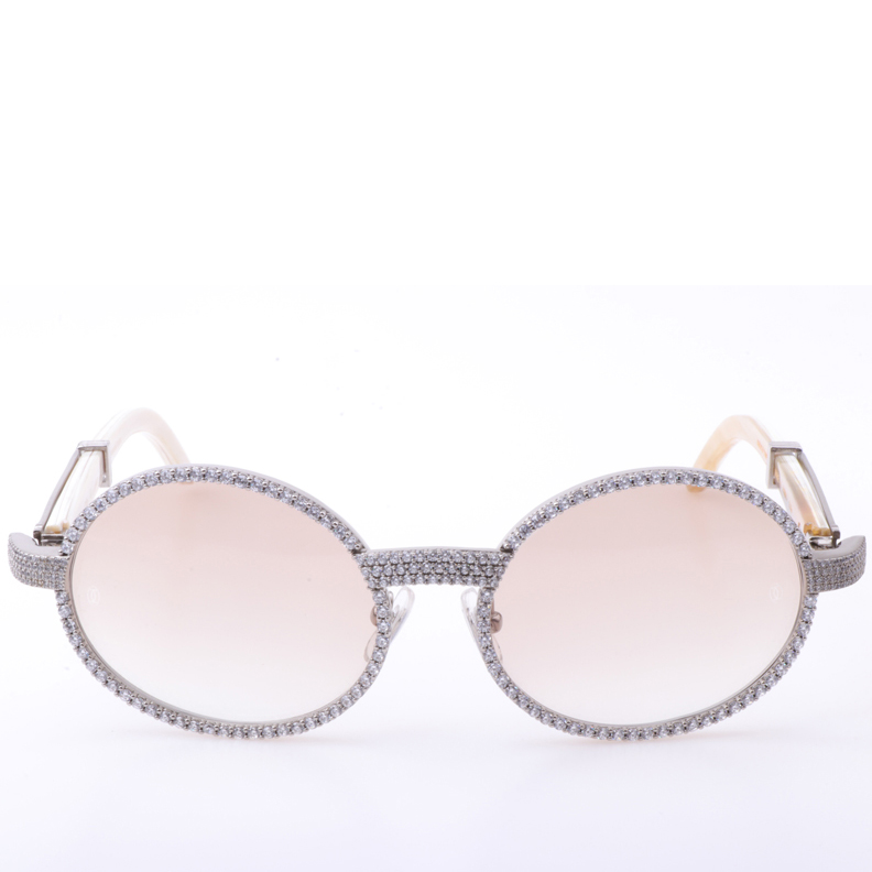 Cartier  7550178 55-22 New Full Diamond White Buffalo Sunglasses In Silver Brown - DopestKickz
