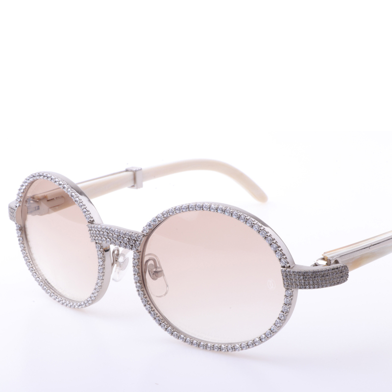 Cartier  7550178 55-22 New Full Diamond White Buffalo Sunglasses In Silver Brown - DopestKickz
