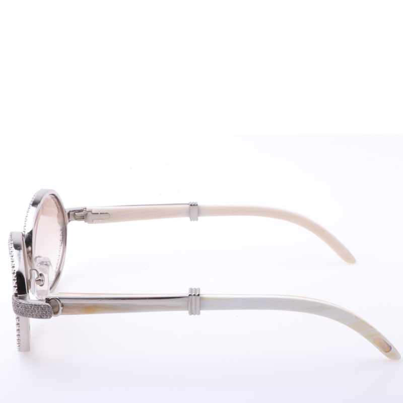 Cartier  7550178 55-22 New Full Diamond White Buffalo Sunglasses In Silver Brown - DopestKickz