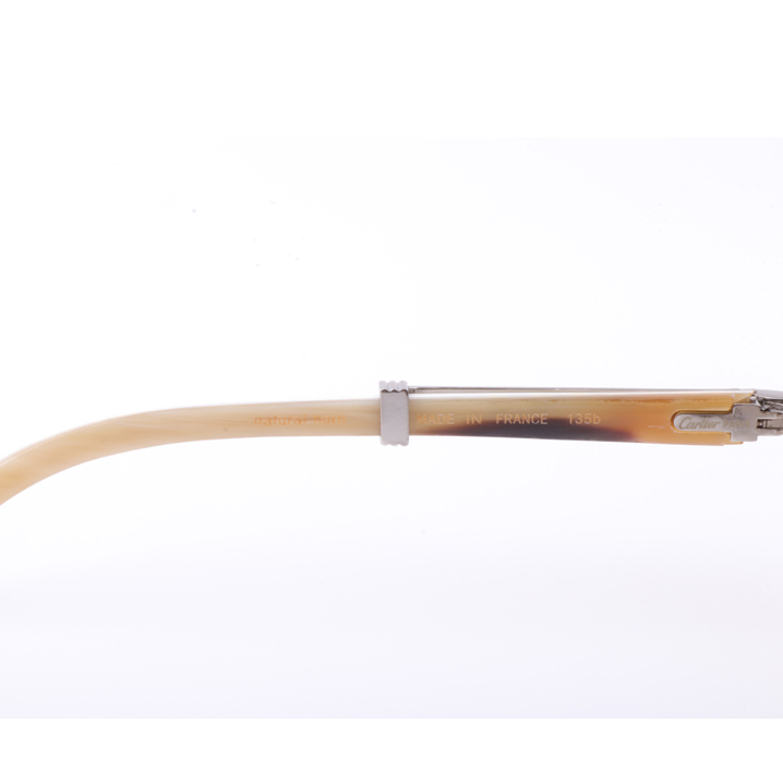 Cartier  7550178 55-22 New Full Diamond White Buffalo Sunglasses In Silver Brown - DopestKickz