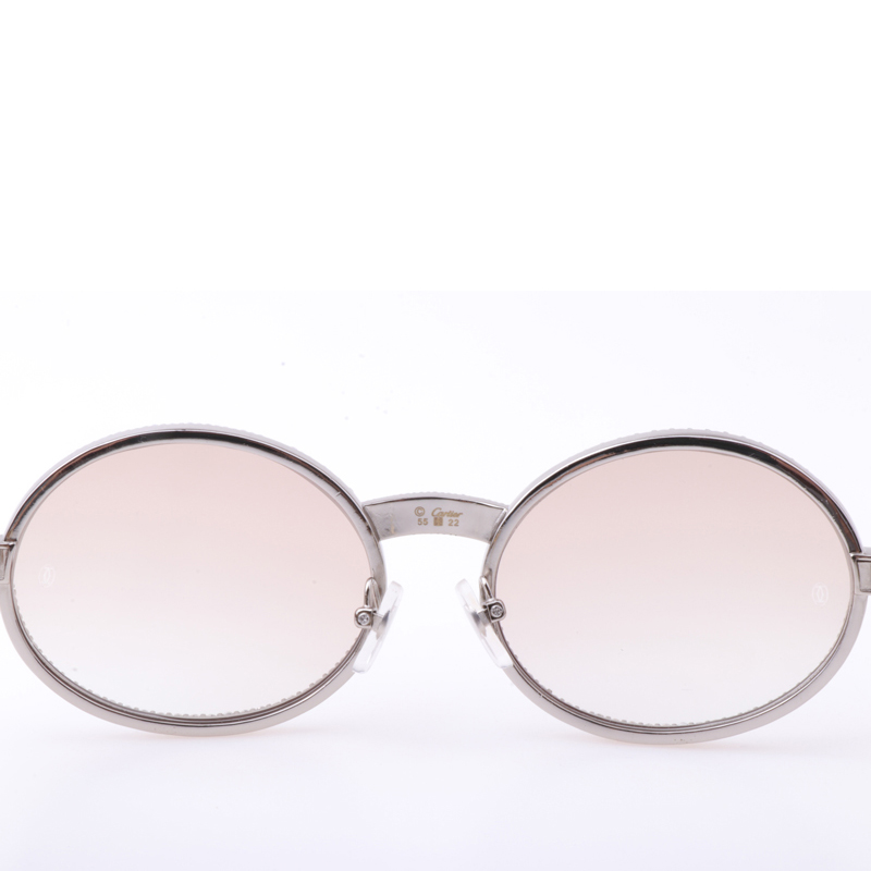 Cartier  7550178 55-22 New Full Diamond White Buffalo Sunglasses In Silver Brown - DopestKickz